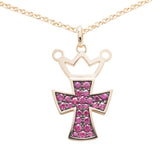 K18PG ピンクゴールド ルビー0.50ct クロス 十字架 クラウン 冠 モチーフ ネックレス レディース 【中古】